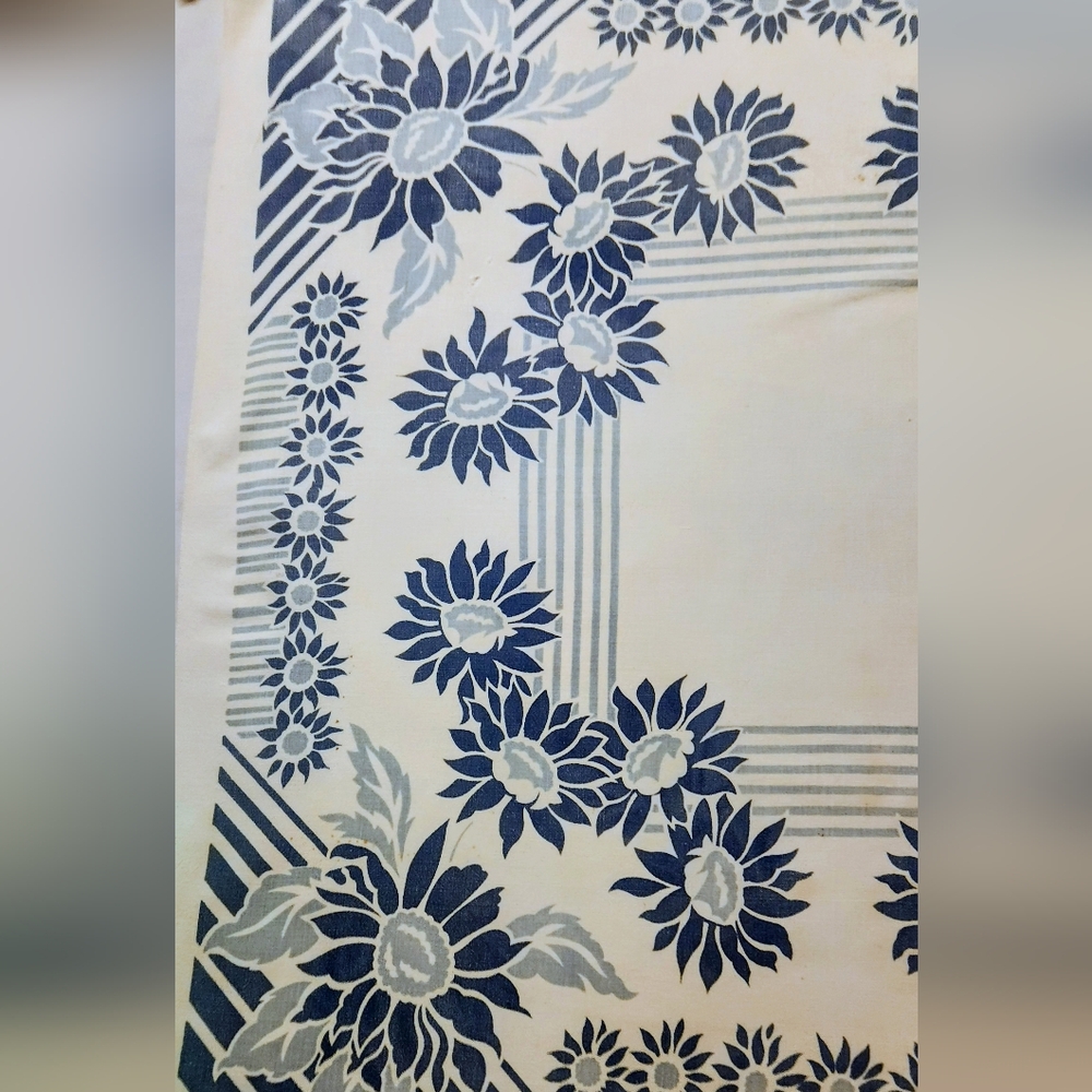 BLUE AND WHITE VINTAGE TABLECLOTH STAMPED